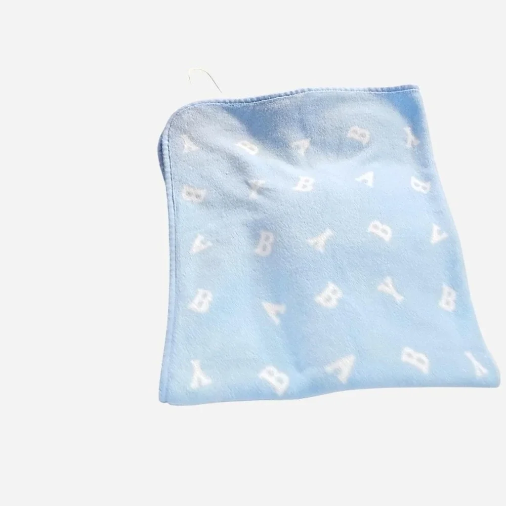 Carter's Watch The Wear Baby Blue Polyester Blanket White Repeating 'BABY' Text